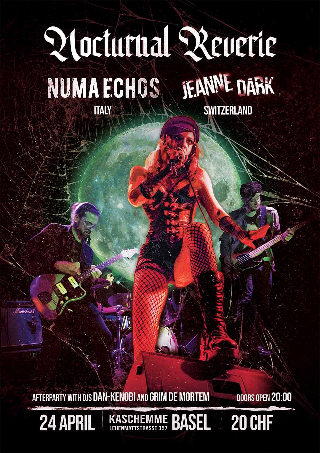 Event flyer for Numa Echos + Jeanne Dark - past gothic event at Kaschemme, Basel